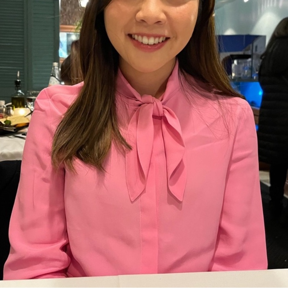 Other Stories Pink Tie Front Long Sleeve Blouse